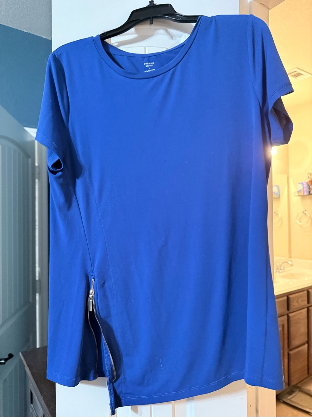 Premise Royal Blue Short Sleeve Zip Hem Top